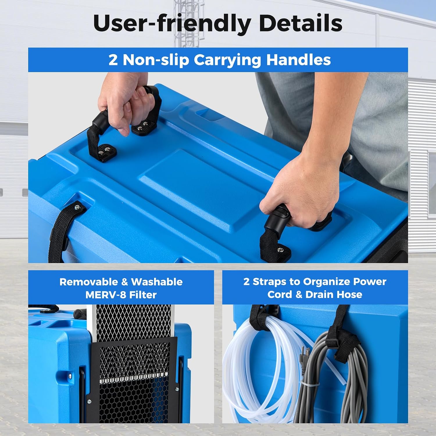 COSTWAY 190 PPD Commercial Dehumidifier with Pump, Rotational Molded Crawl Space Dehumidifier with 26Ft Drain Hose for Water Damage Restoration, Basement (Blue)