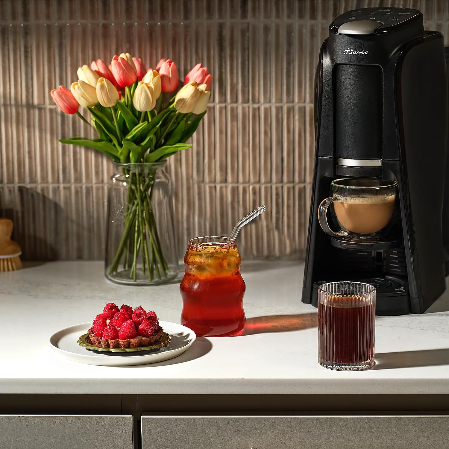 Flavia Aroma Brewer Bundle with 84 Freshpacks and 1 Merchandiser - Coffee Machine, Makes Coffee, Lattes, Tea, and other Hot or Iced Beverages, Multiple Brew Sizes, Grey, Works ONLY with Freshpacks
