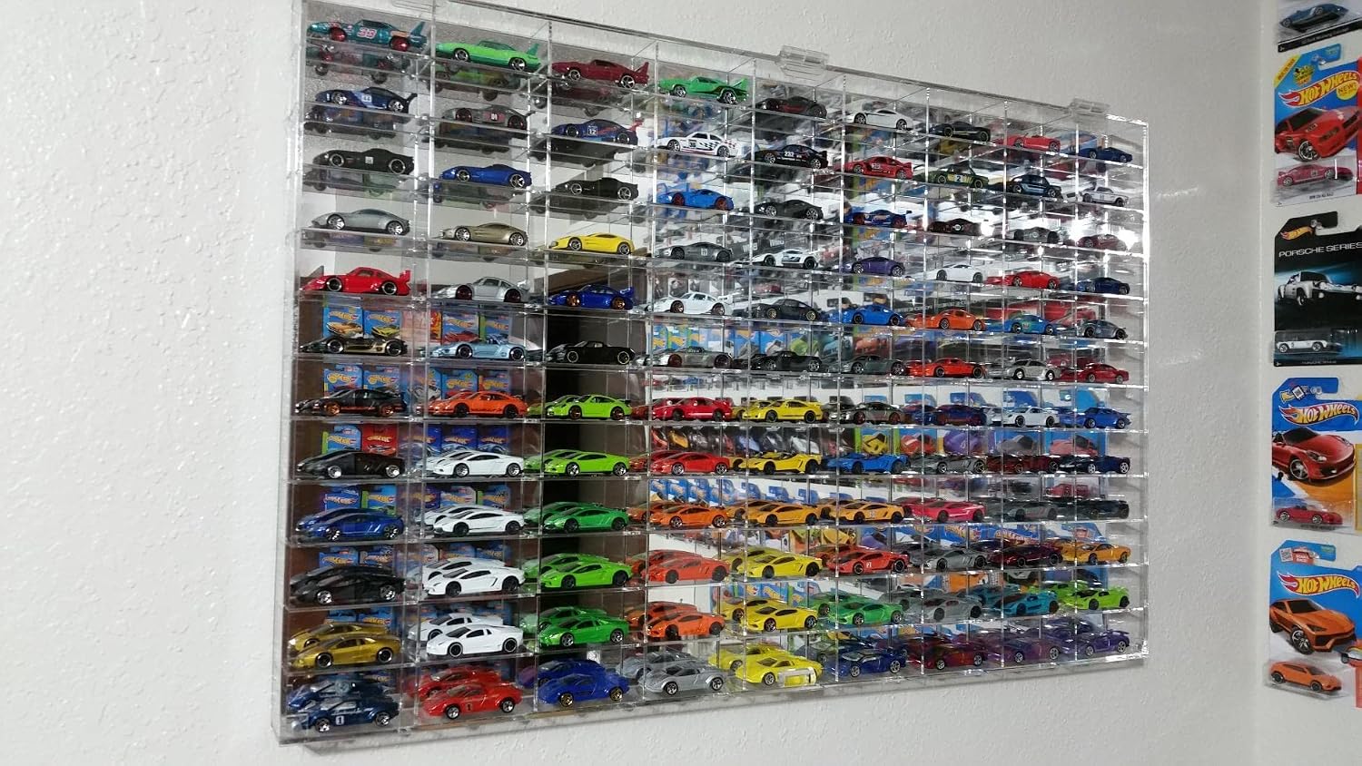 Clear Display Case Wall Cabinet for 1:64 Hot Small Toy Car Wheels Scale Matchbox Hot Toy Cars Collection Storage Display (108 Slots, 32' X 21')