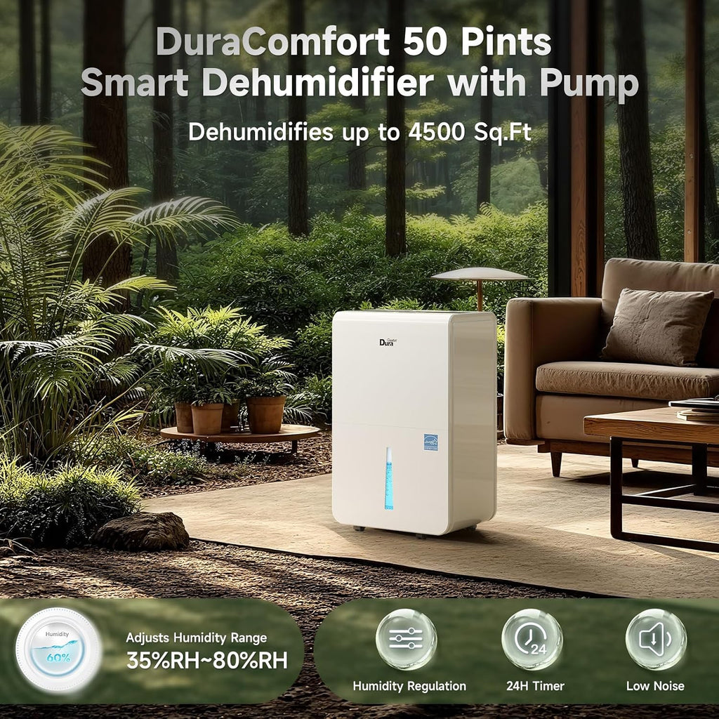 DuraComfort Dehumidifier for Basement Home with Pump,4500 Sq.ft 50 Pints With WiFi