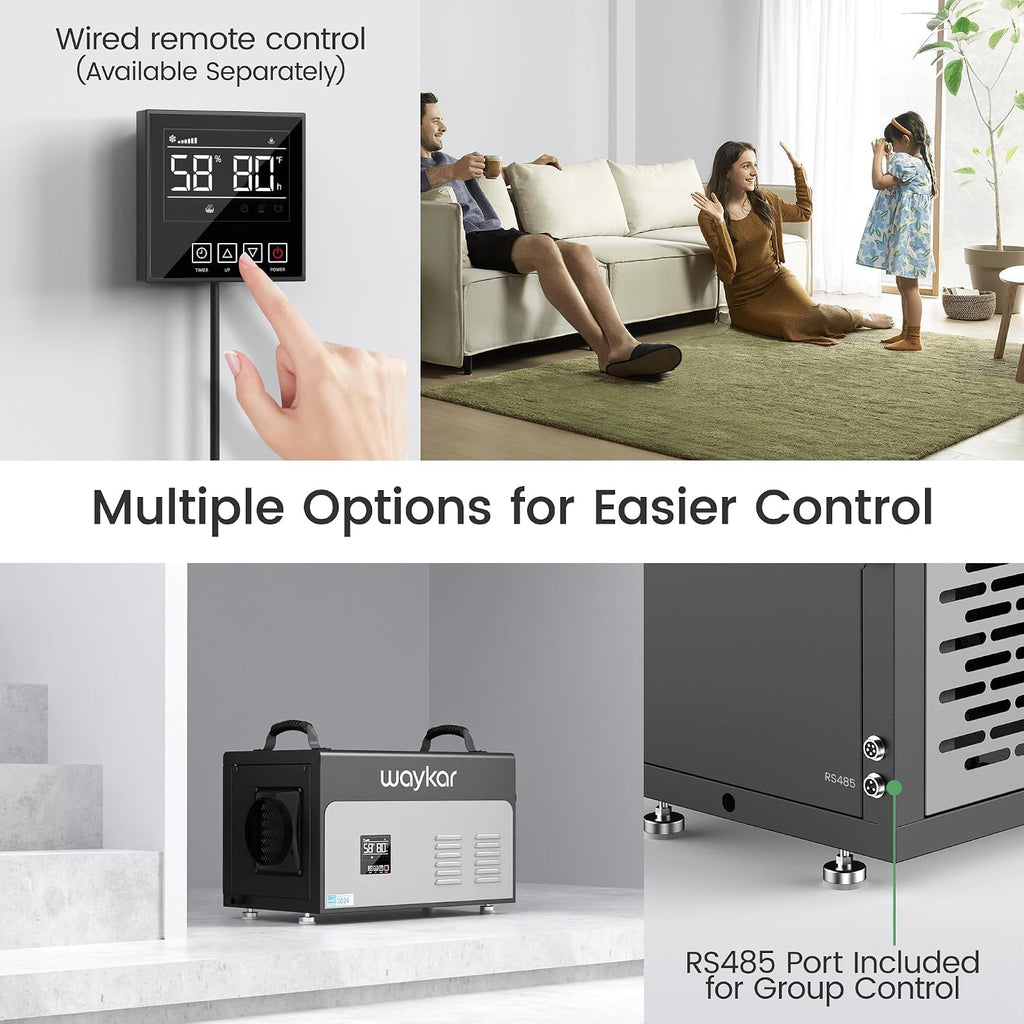Waykar 130 Pints Energy Star Most Efficient Commercial Dehumidifier with Pump and Drain Hose for Crawl Spaces, Basements, Ducted Industrial Use, and Water Damage Unit - 5-Year Quality Coverage