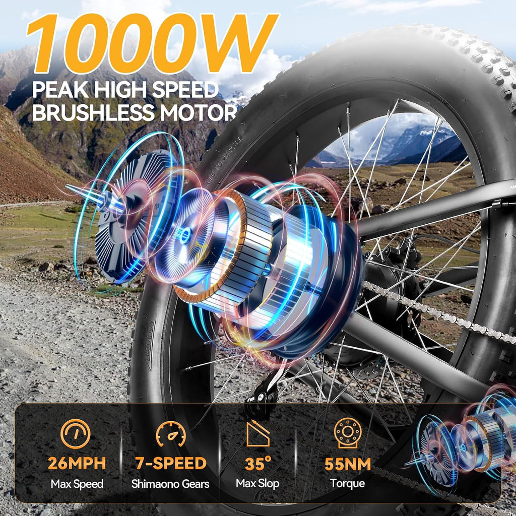 ZNH Electric Bike for Adults, 1000W Peak Motor 28MPH Mountain Ebike, 48V 13Ah Removable Battery Up to 65 Miles, 26' Electric Bicycle with 21-Speed Gear & Front Suspension, UL 2849 Certified