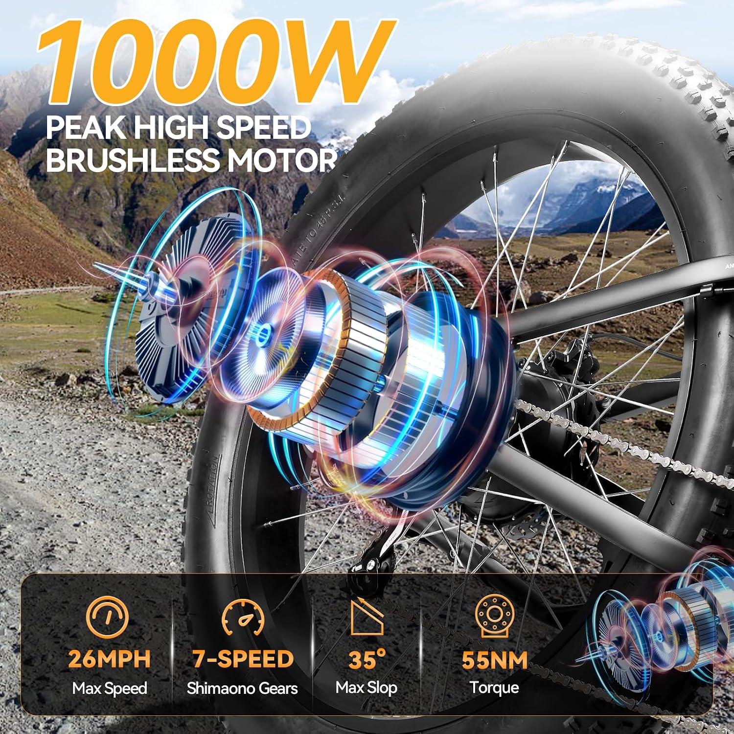 ZNH Electric Bike for Adults, 1000W Peak Motor 28MPH Mountain Ebike, 48V 13Ah Removable Battery Up to 65 Miles, 26' Electric Bicycle with 21-Speed Gear & Front Suspension, UL 2849 Certified