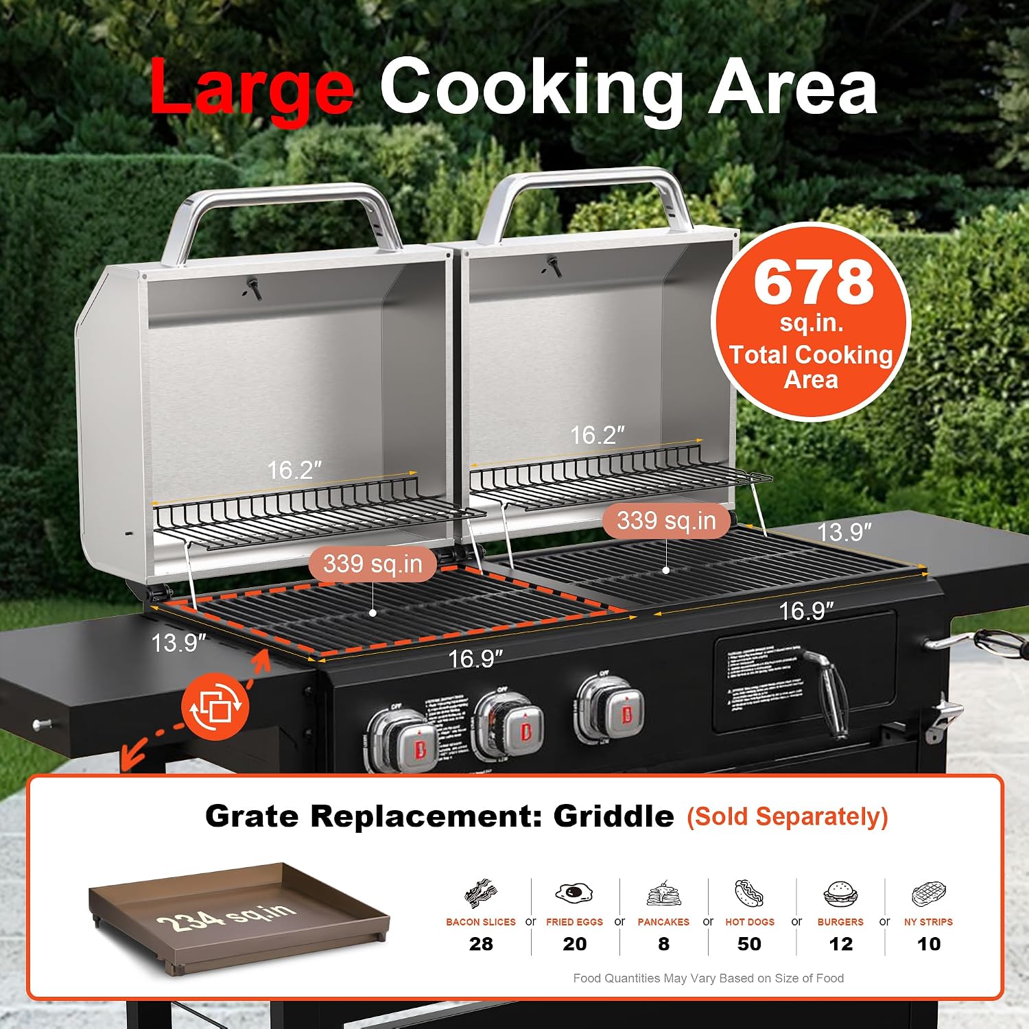 Brand-Man Propane Gas and Charcoal Grill Combo, Dual Fuel BBQ Combo Grill with Stainless Steel Dual Lids & 2 Side Shelves for Outdoor Kitchen & Backyard Barbecue Cooking