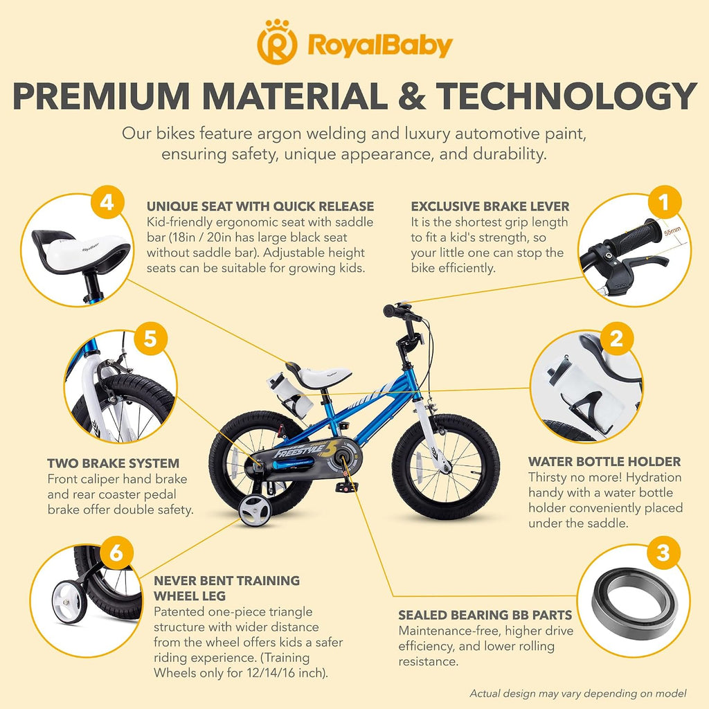 RoyalBaby Kids Bike with Dual Handbrake for Beginners,12 14 16 18 20 Inch Bicycle for Boys & Girls Ages 3-10 Years