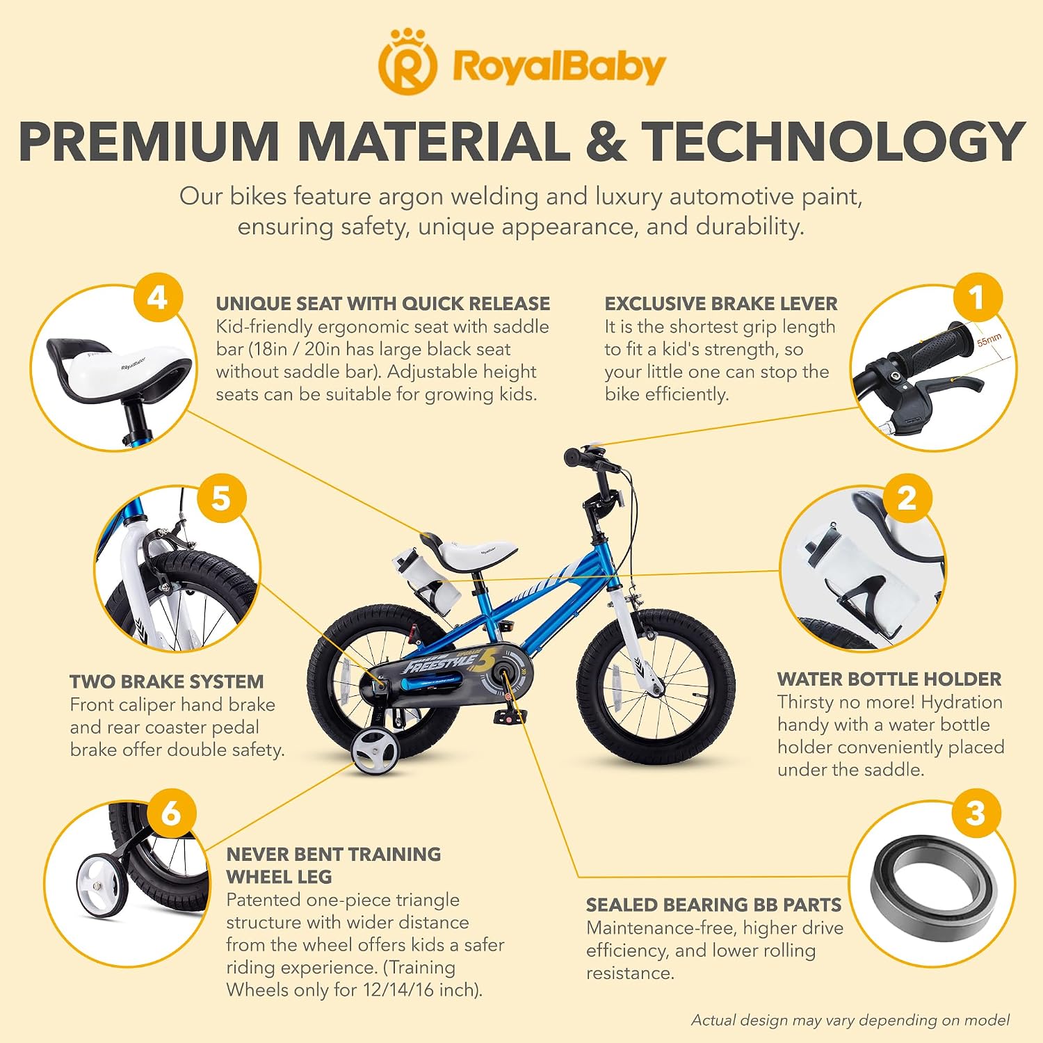 RoyalBaby Kids Bike with Dual Handbrake for Beginners,12 14 16 18 20 Inch Bicycle for Boys & Girls Ages 3-10 Years