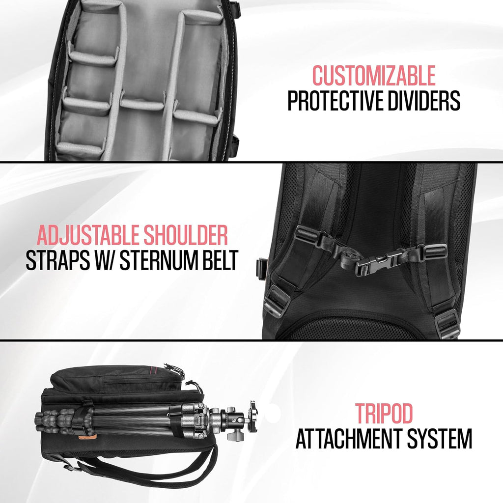 Tamrac Pasadena Camera Backpack for Photographers, DSLR Camera Bag with Laptop Compartment, Professional Photography Backpack, Camera Bag with Tripod Holder System, Travel Camera Carrying Case – Black