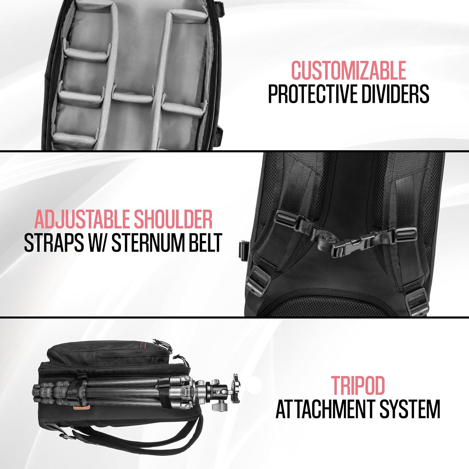 Tamrac Pasadena Camera Backpack for Photographers, DSLR Camera Bag with Laptop Compartment, Professional Photography Backpack, Camera Bag with Tripod Holder System, Travel Camera Carrying Case – Black