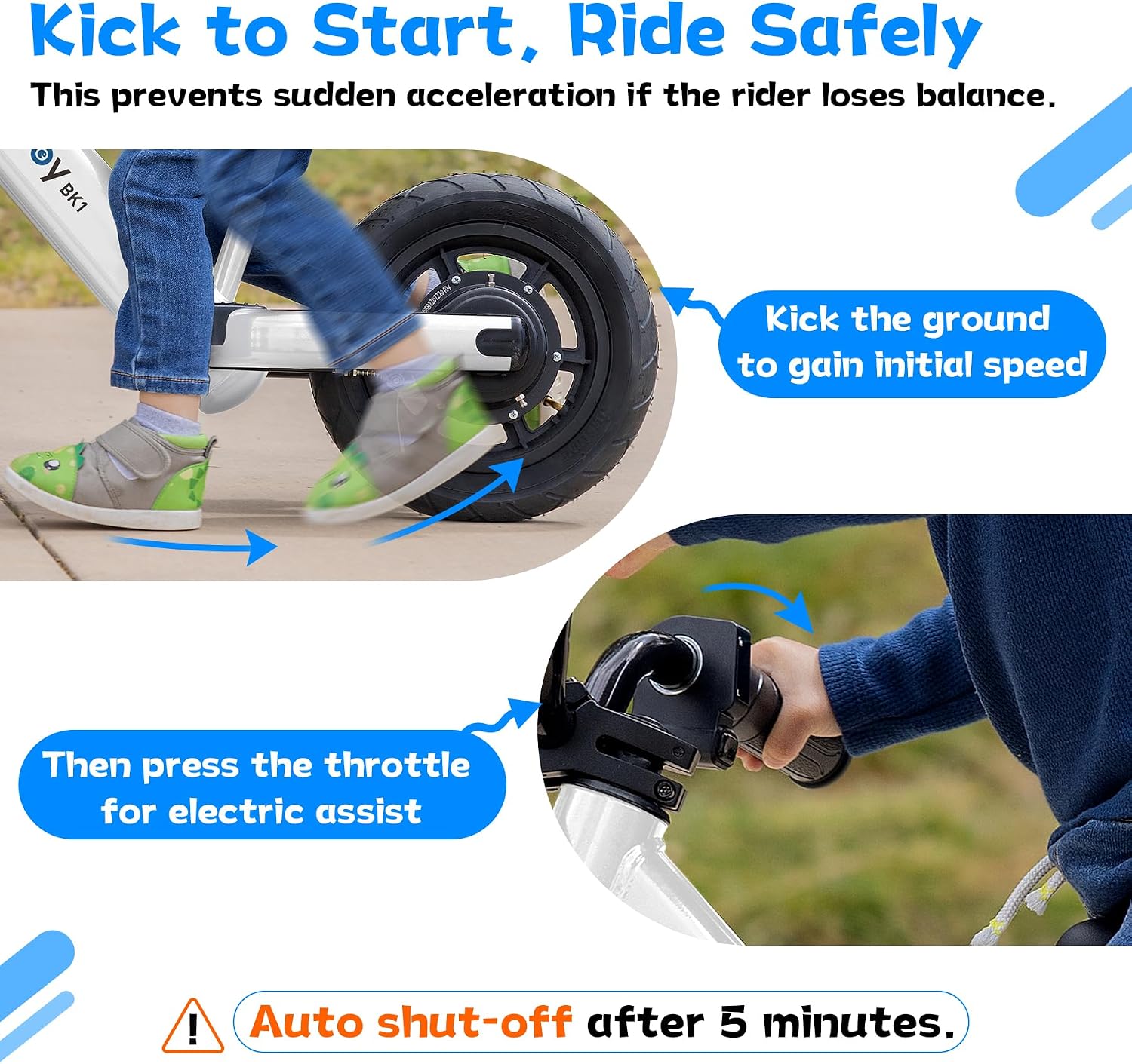 Hiboy Electric Balance Bike for Kids, 12-Inch Tires, 5.6/9 mph, Adjustable Seat, Up to 4.9 Miles, Electric Bike for Kids Ages 3–5