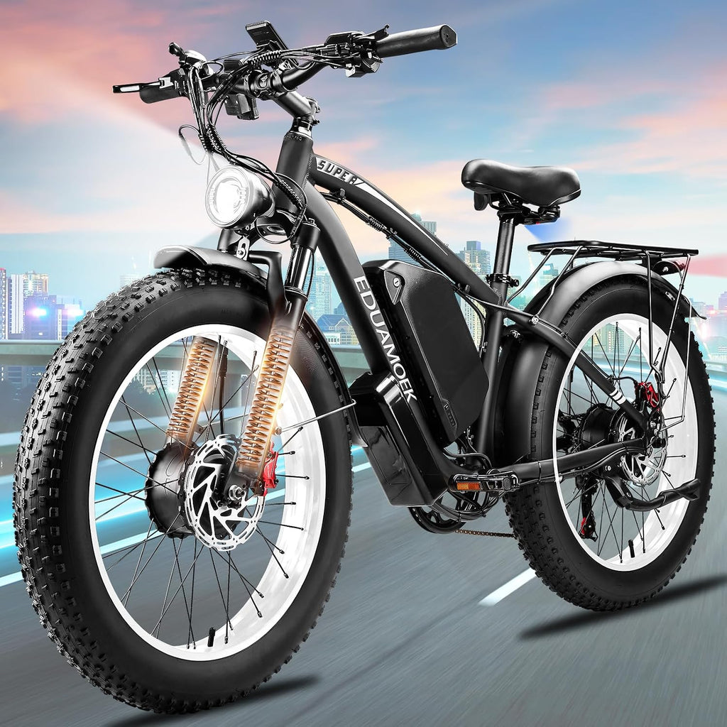 9000W-Peak 52V 34Ah 1768Wh Battery Dual-Motor-Ebike for Adults, 42-46MPH 105 Miles Range Fast-Ebike-Dual-Motor-Electric-Bike,24'*4.0' Men Fat-Tire-Electric-Bicycle Lockable Suspension