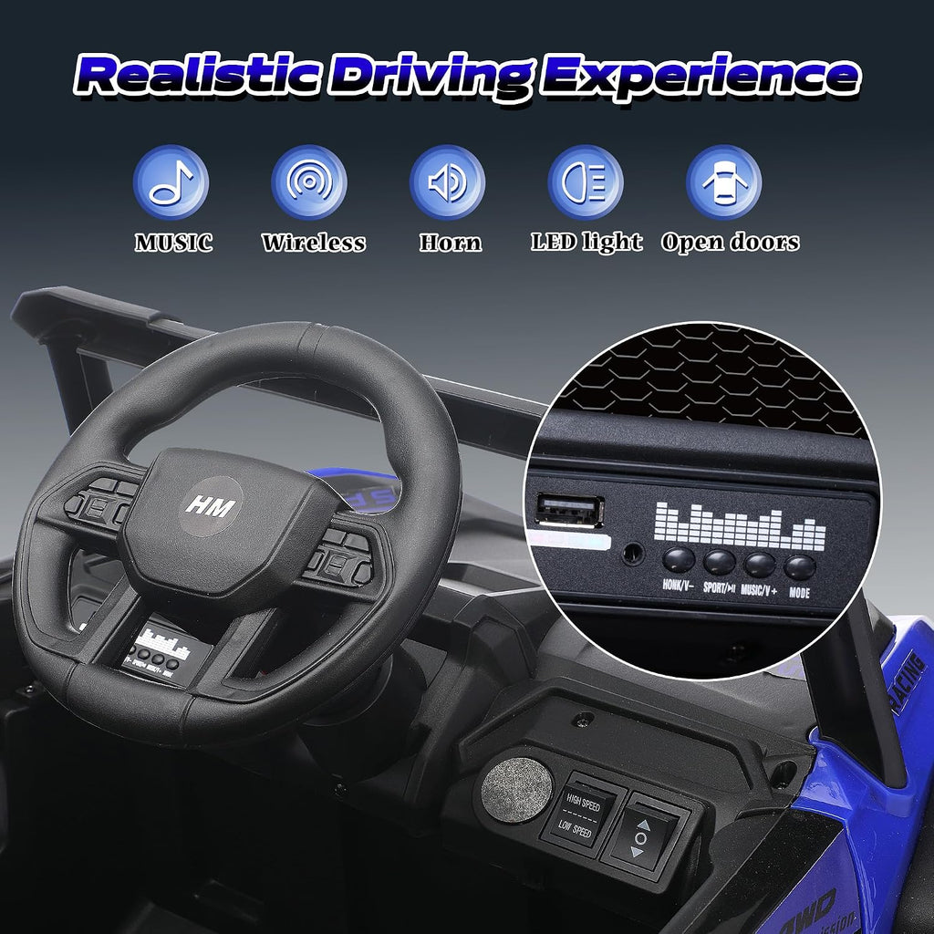 12V Kids Electric Car, Ride on Car Truck with Remote Control, LED Lights, 3 Speed Adjustable, Music, Safety Belt, Soft Start, Horn, Ride on Toys for Toddlers Boys Girls 3-6, Blue