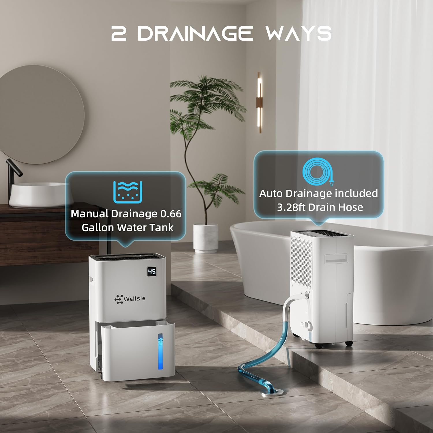 Dehumidifiers for Home, 50 Pint Dehumidifier for Basement, Bedroom, Bathroom with Drain Hose - Smart Quiet Dehumidifier with 24HR Timer - 3 Working Modes