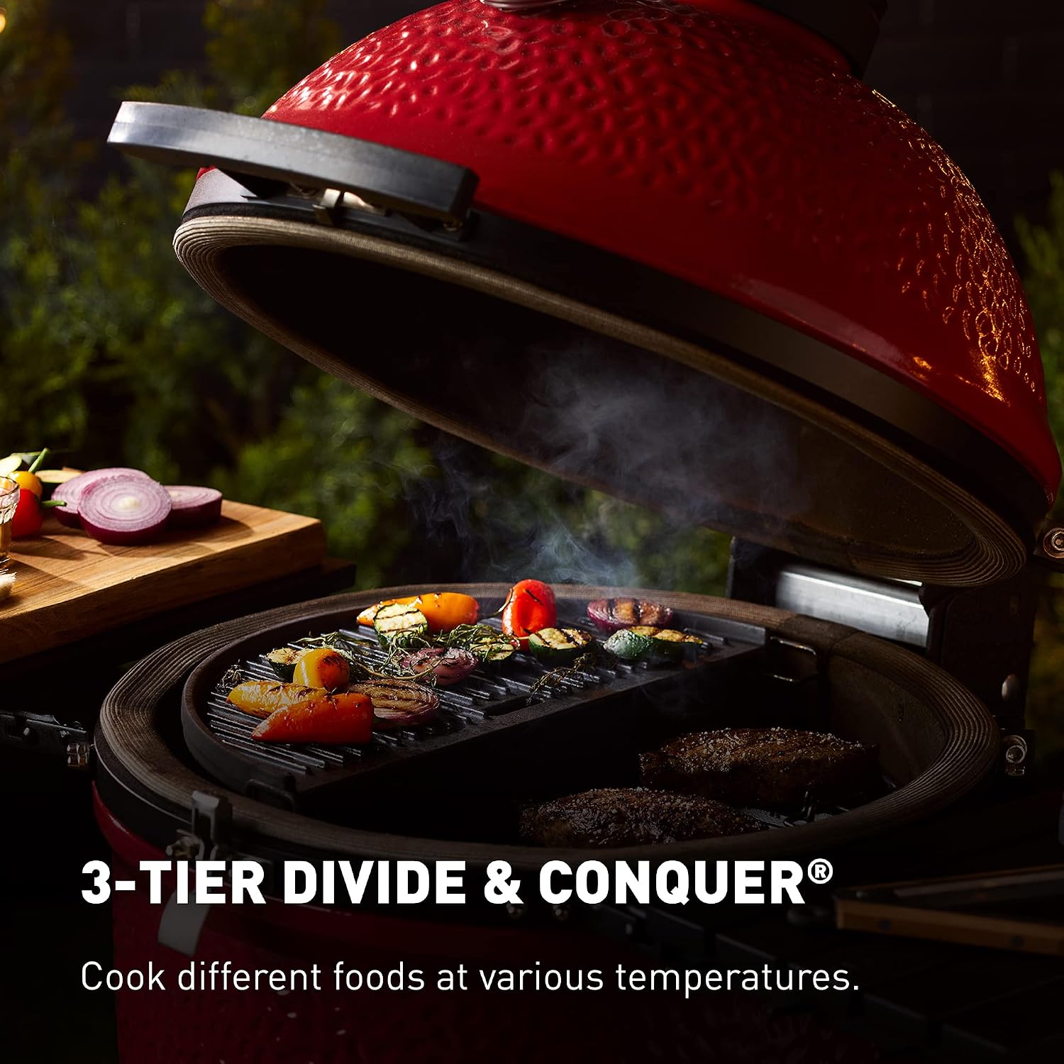 Kamado Joe Big Joe Series III 24-inch Ceramic Charcoal Grill and Smoker with Premium Cart, SloRoller Insert and 450 Cooking Square Inches in Red, Model KJ15041021