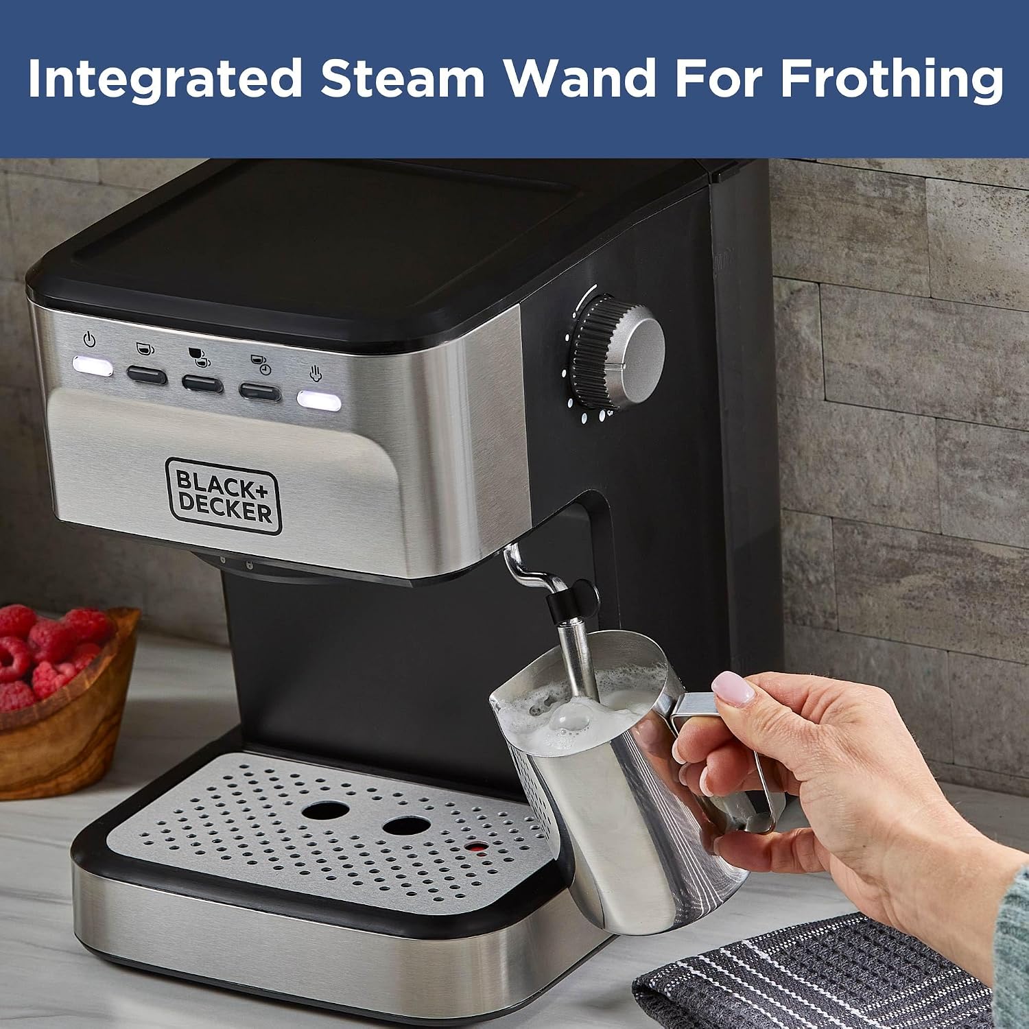 Black+Decker Semi-Automatic 15 Bar Espresso and Cappuccino Maker, Versatile Machine with Ability to use Grounds or ESE Pods to Make Your Perfect Cup of Coffee