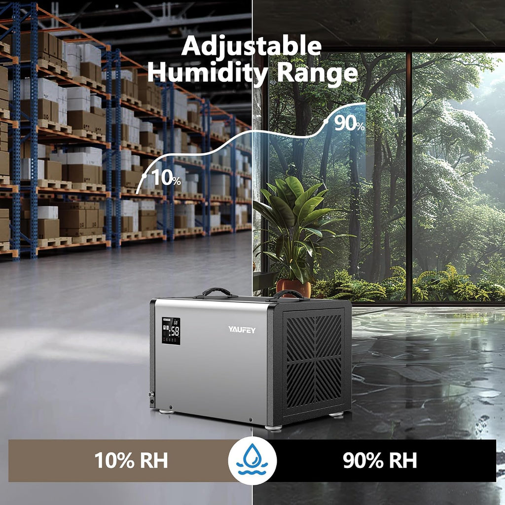 Yaufey 158 Pints Commercial Dehumidifier with Pump for 7500 Sq.Ft. Crawl Space, Basement, Industrial Area, 10-90% RH Humidity Control, 24/7 Running Continuous Drainage, TUV Certified, 5-Yr Coverage