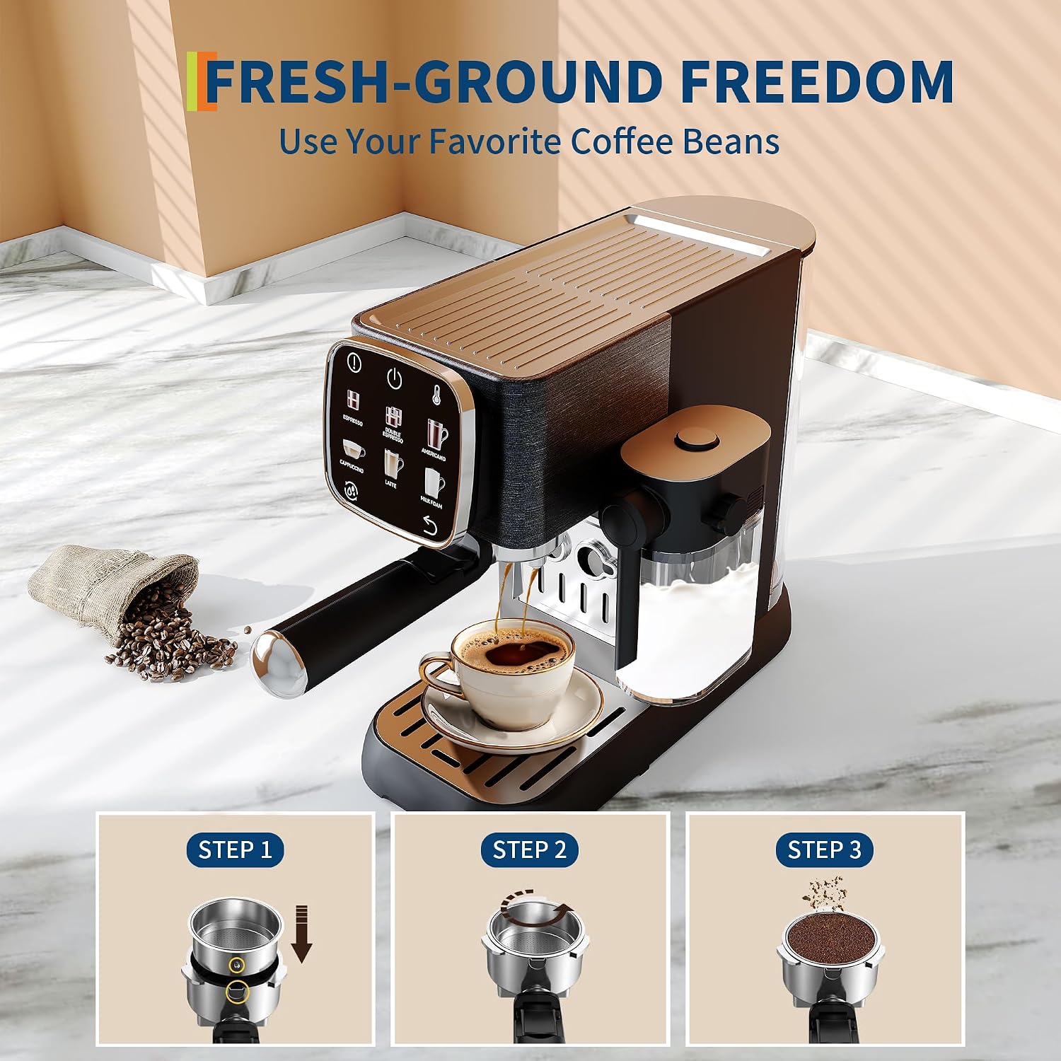 Garvee Espresso Machine Compact, 20 Bar Professional Espresso Machine with Milk Frother and Touchscreen, Espresso Coffee Machines with Adjustable Temperature,for Cappuccino, Latte