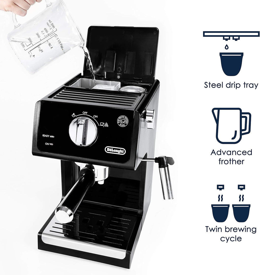 De'Longhi ECP3120 15 Bar Espresso Machine with Advanced Cappuccino System, 9.6 x 7.2 x 11.9 inches, Black/Stainless Steel