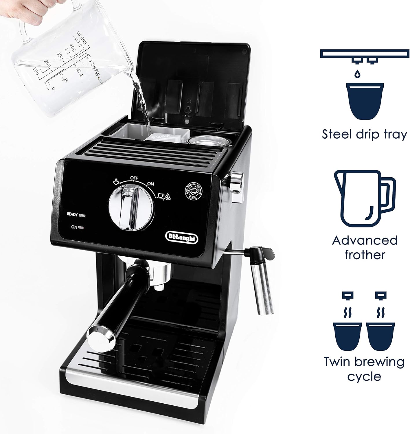 De'Longhi ECP3120 15 Bar Espresso Machine with Advanced Cappuccino System, 9.6 x 7.2 x 11.9 inches, Black/Stainless Steel
