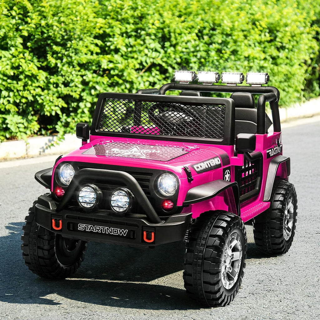 SEHOMY 2 Seater Electric Car for Kids, 12V Ride on Toys Power Wheels with Remote - 3 Speeds, Spring Suspension, 110LB Max, LED Lights, Music, Kids Electric Vehicles Toddler Truck for Boys Girls Pink