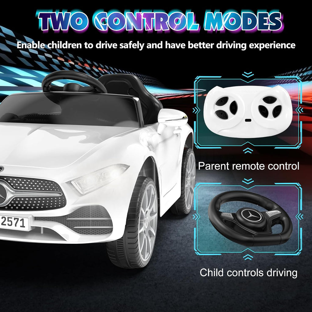 12V Kids Ride On Car with 2.4G Remote Control,Battery Powered Electric Car Ride On Vehicle Double Doors, Safety Belt,LED Light (SC-White)