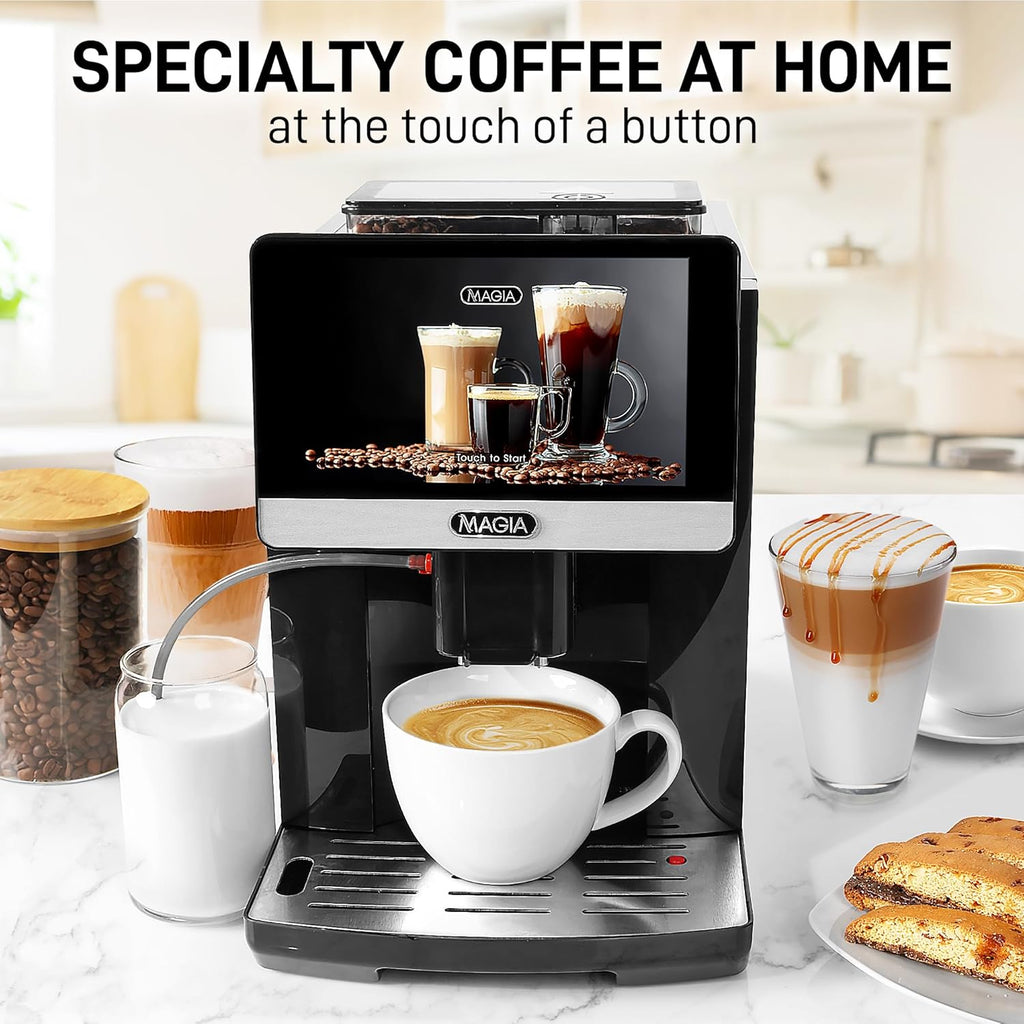Zulay Magia Super Automatic Espresso Maker Machine with Grinder - 19 Fully Customizable Coffee Options, Auto Cleaning, Milk Foam System - for Latte, Cappuccino- Prime - Silver (13.8x18x9.4)