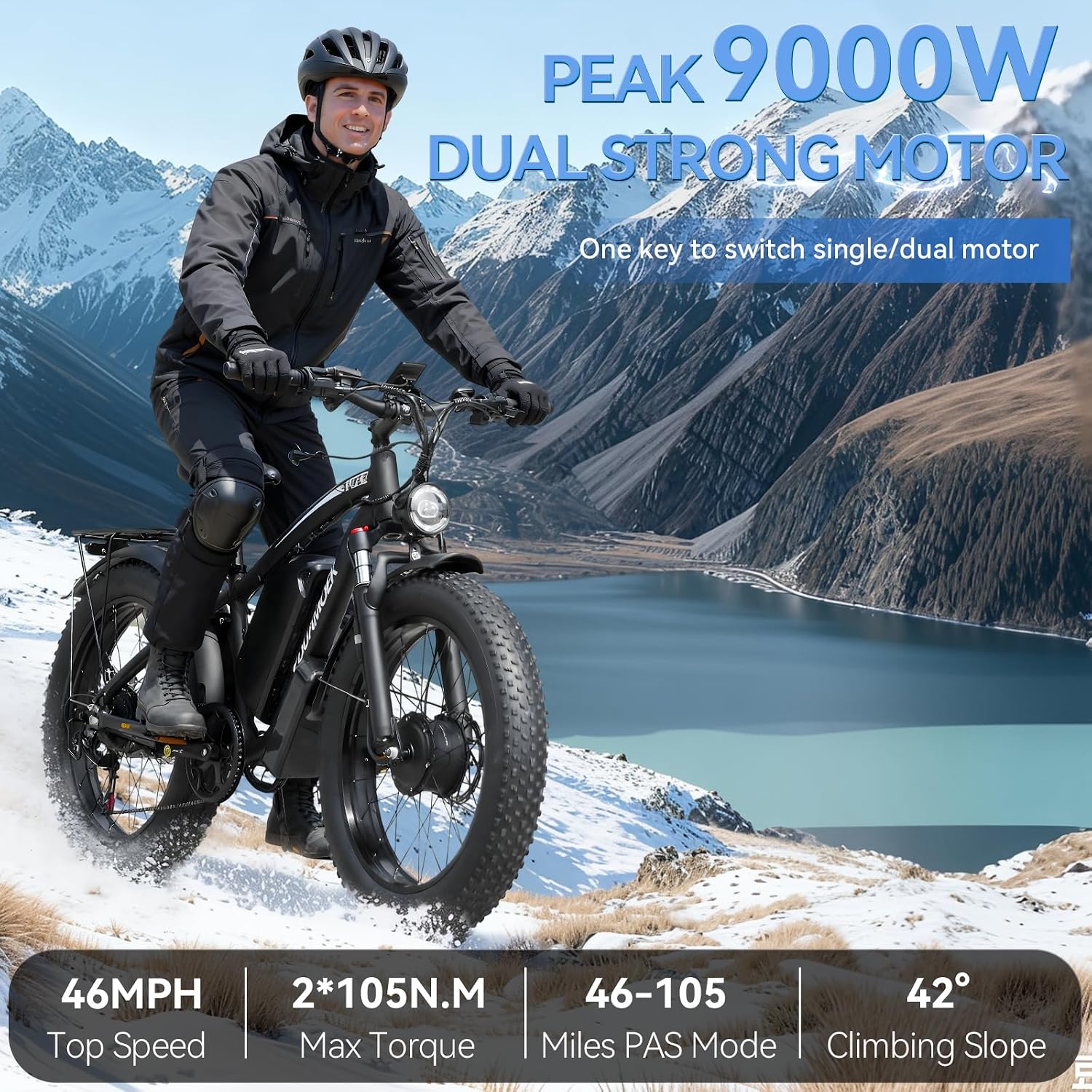 9000W-Peak 52V 34Ah 1768Wh Battery Dual-Motor-Ebike for Adults, 42-46MPH 105 Miles Range Fast-Ebike-Dual-Motor-Electric-Bike,24'*4.0' Men Fat-Tire-Electric-Bicycle Lockable Suspension