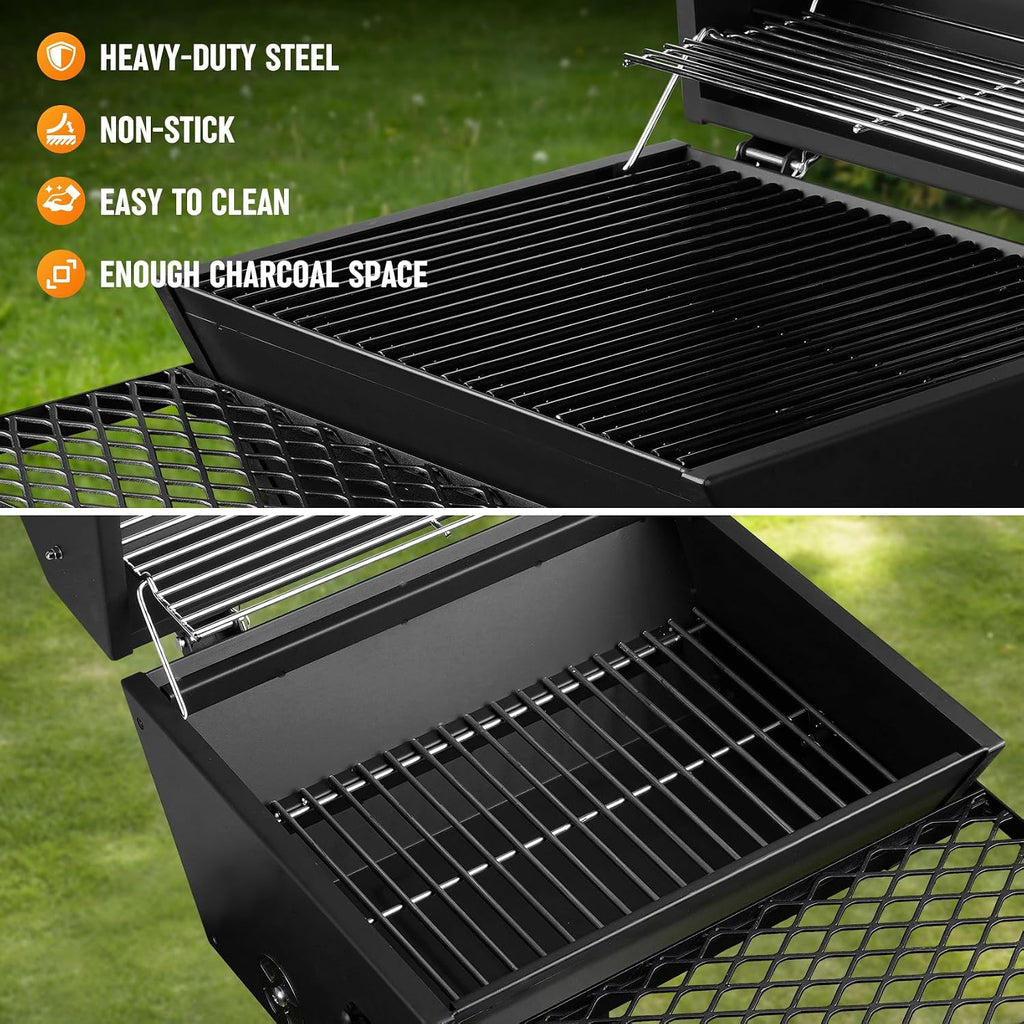 Stanbroil Park Style Charcoal Grill with Cover, Portable Park BBQ Grill Heavy Duty Porcelain Steel Cooking Grate, Folding Front Table, Stand Post for Backyard, RV Cooking, Camping, Tailgating