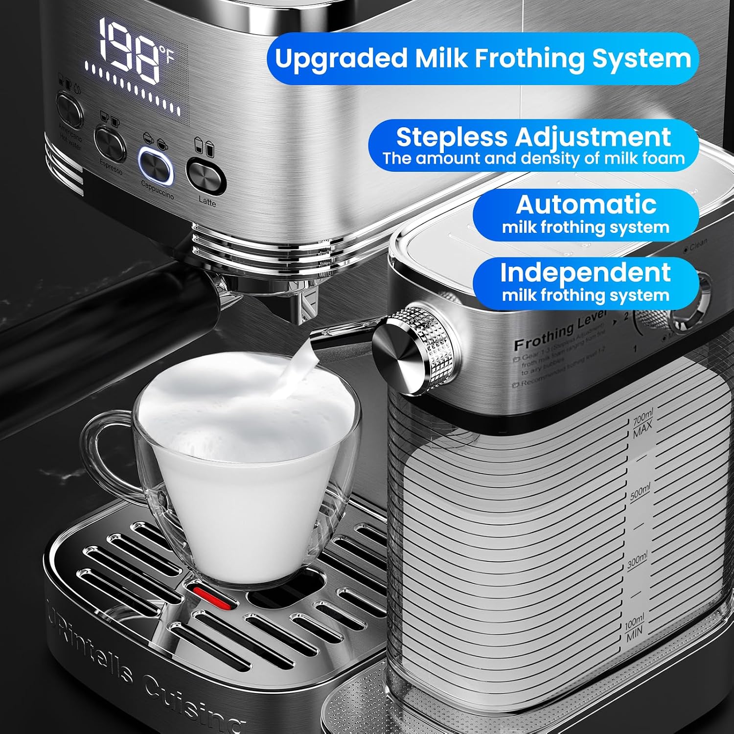 Espresso Machine 20 Bar Temperature Time LED Display Espresso Maker with Stepless Adjustable Automatic Milk Frother for Cappuccino Latte Americano Stainless Steel Coffee Machine with ESE Pod Filter