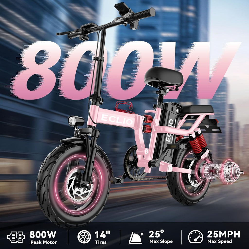 Folding Electric Bike for Adults, 800W Peak Motor 25MPH, Ebike with 48V 15Ah Removable Battery, 35-55 Miles Range, 14'' Adults Electric Bicycles for Men Women Commuter UL 2849 Safety Standard