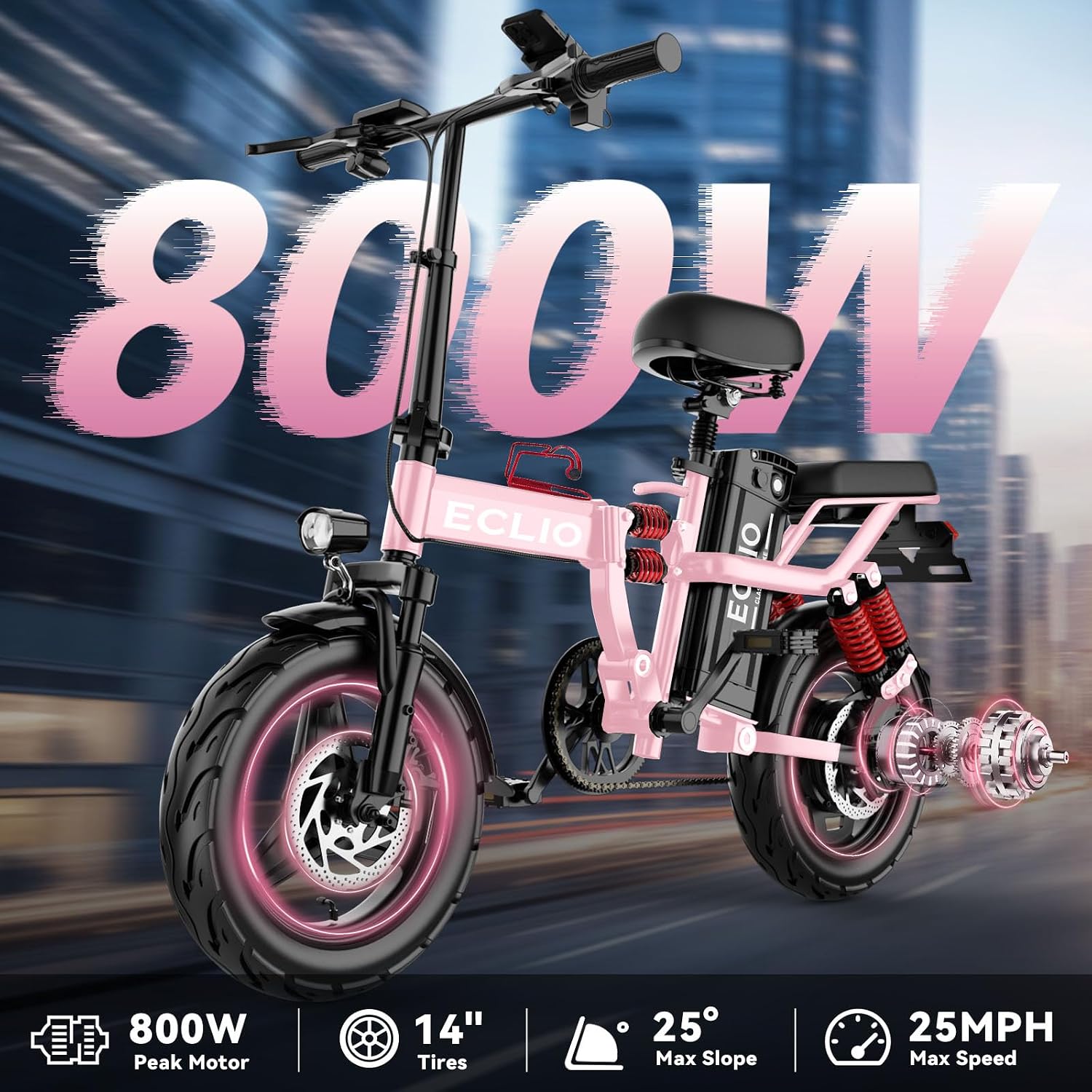 Folding Electric Bike for Adults, 800W Peak Motor 25MPH, Ebike with 48V 15Ah Removable Battery, 35-55 Miles Range, 14'' Adults Electric Bicycles for Men Women Commuter UL 2849 Safety Standard