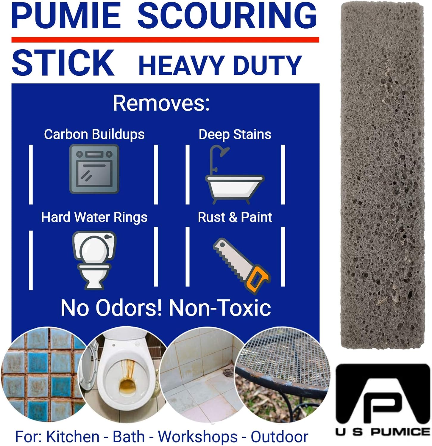 PUMIE Pumice Scouring Stick for Cleaning Toilet Rings Stain & Hard Water Rings, Extra Strong Heavy Duty Pumice Stone for Toilet Cleaning, Rust, Grills, Tough Bathroom, Ovens, Pools & Tubs - Pack of 60