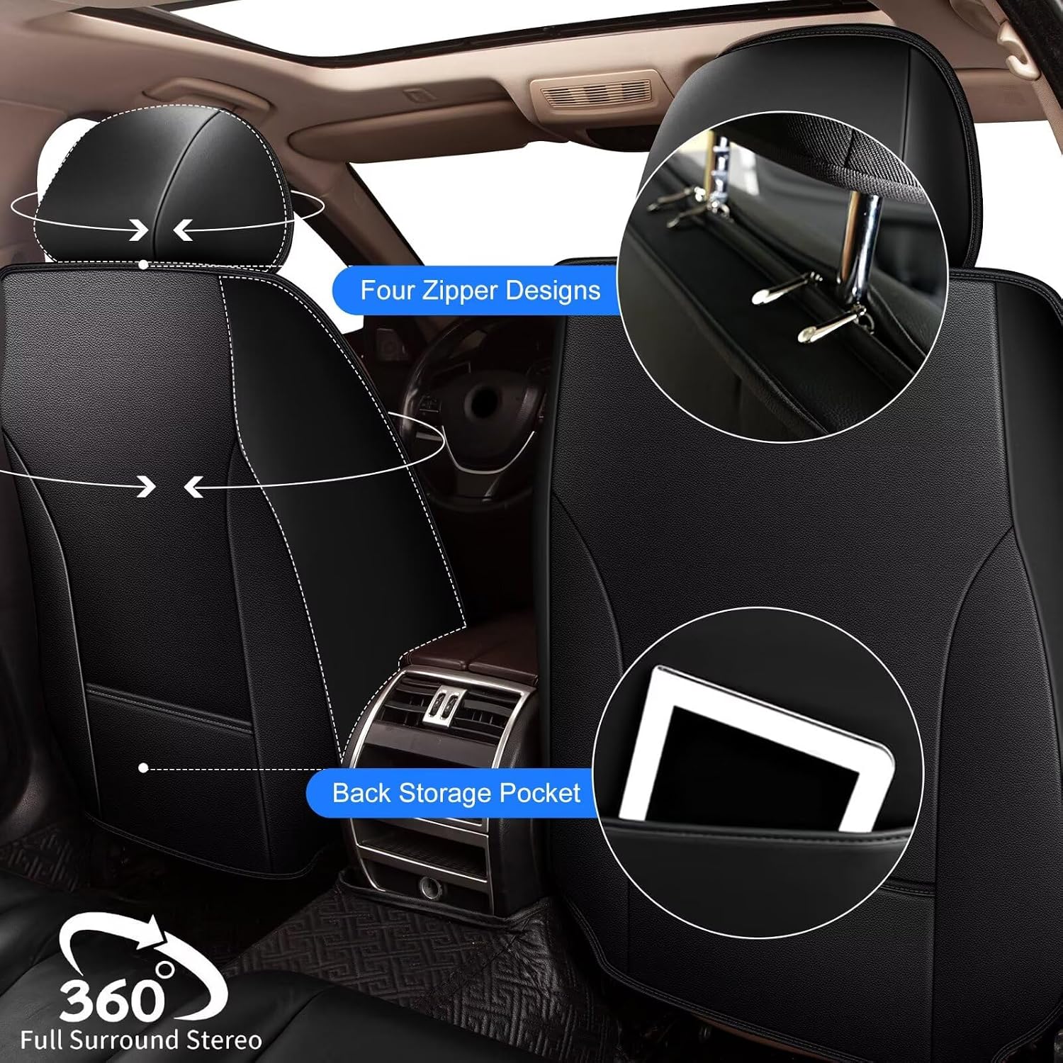 2 Front Seat Covers Fit for Jeep Grand Cherokee 2005-2026, Premium Leather Car Seat Covers, Waterproof & Airbag-Compatible Seat Cushion Automotive Seat Protectors(2 Seats, Black & Grey)