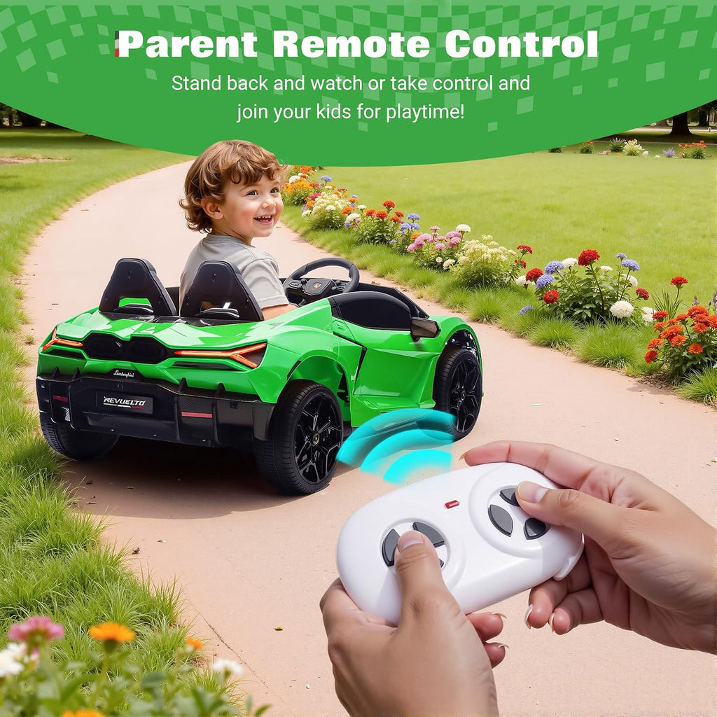 Oryxearth 2-Seater Ride on Car 24V Electric Lamborghini for Kids, 2WD with PU Leather Seats w/Adjustable Safety Belt, 2 Speeds Mode, Bluetooth, Remote Control, Gifts for Children