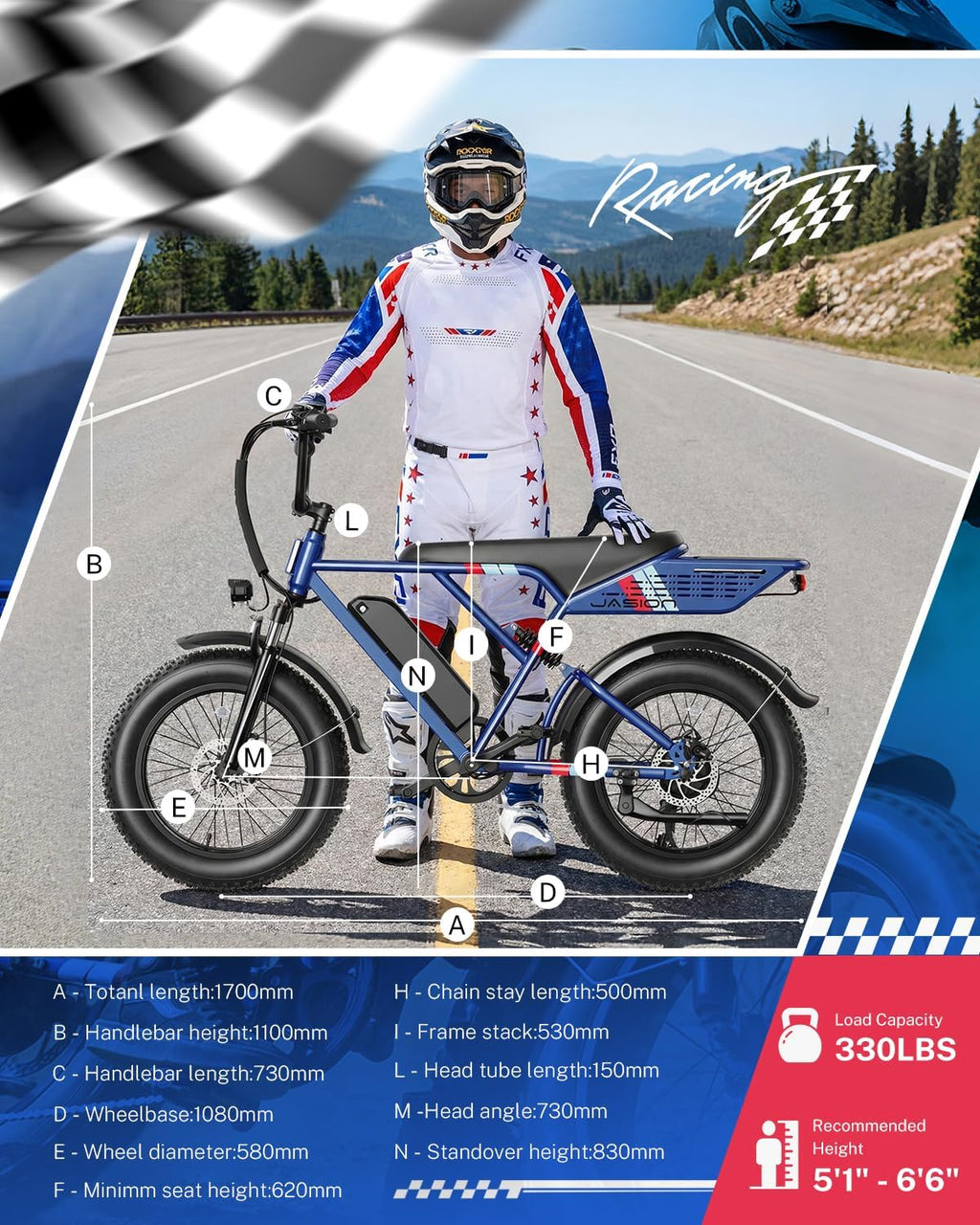 Jasion RetroVolt Electric Bike for Adults, 2000W Peak Motor- 30MPH Electric Dirt Bike, 48V 13AH Battery Mountain EBike, Max 70Miles Electric Motorcycle, 20'' X 4'' Fat Tire All-Terrain E-Bike