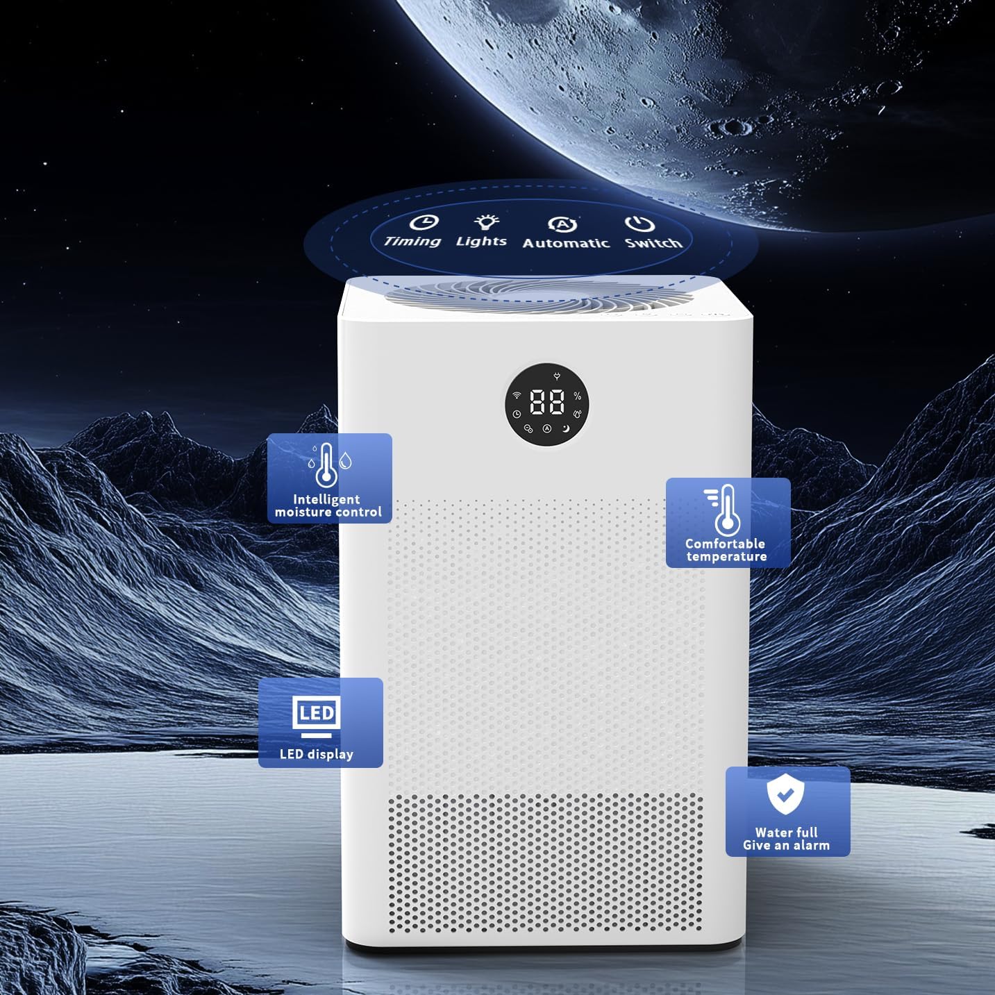 HD022 Rotary Dehumidifier for Bedroom Ultra Quiet Small Portable Air Purifier with Dehumidifiers for Basement Home Bathroom RV Dehumidifiers with Washable Filter Humidity Display Timer Mode