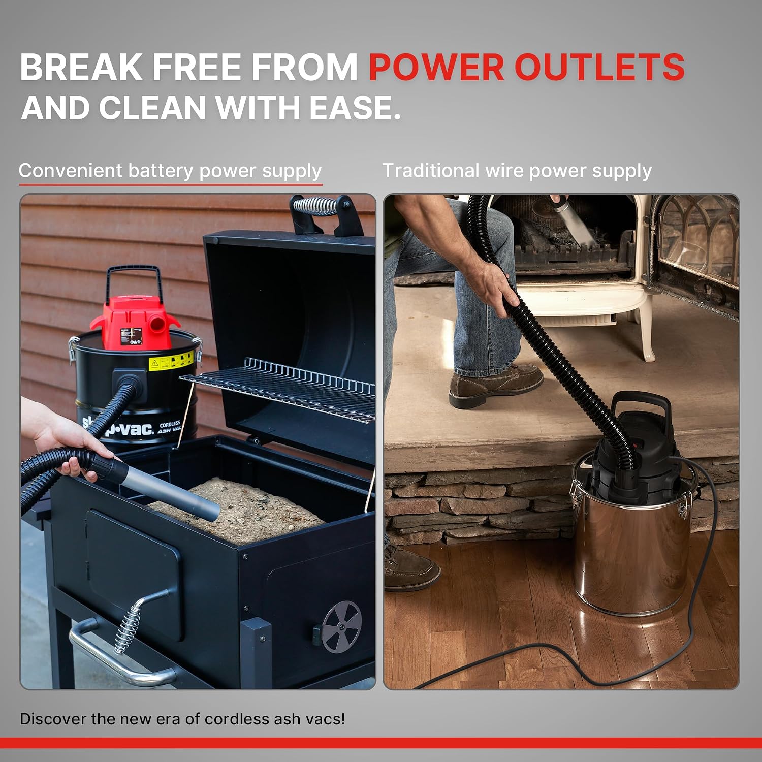 Shop-Vac 5430024 5 Gallon Cordless Ash Vac, 20V Battery, 1.5 in Diameter x 4 Ft Lock-On Hose, Stainless Steel Tank, Includes Blow Feature, Metal Nozzle and Crevice Tool