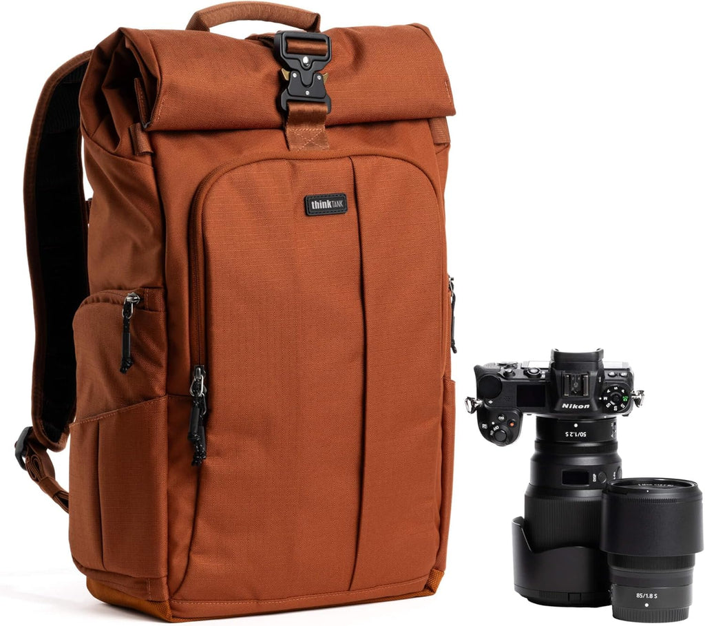Think Tank FocusPoint 30L RollTop Camera Backpack - Urban Rust: Expandable Travel & Camera Backpack with Laptop Sleeve, Quick Side and Back Access, Rain Cover – Versatile Photography & Travel Bag