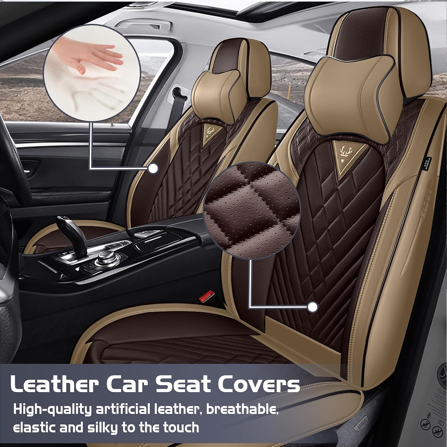 Car Seat Covers for Chevy Silverado 1500 2000-2026, Waterproof Nappa Leather Full Set Seat Cover with Headrests, Anti-Slip and Comfortable Automotive Seat Protector&Accessories(Brown Coffee)