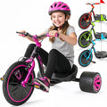 Drift Trike for Kids Ages 5+ – 16' Front Wheel Ride-On with Adjustable Seat, Steel Frame, Rear Slick Drift Wheels & Safety Flag – Madd Gear (Black/Pink)