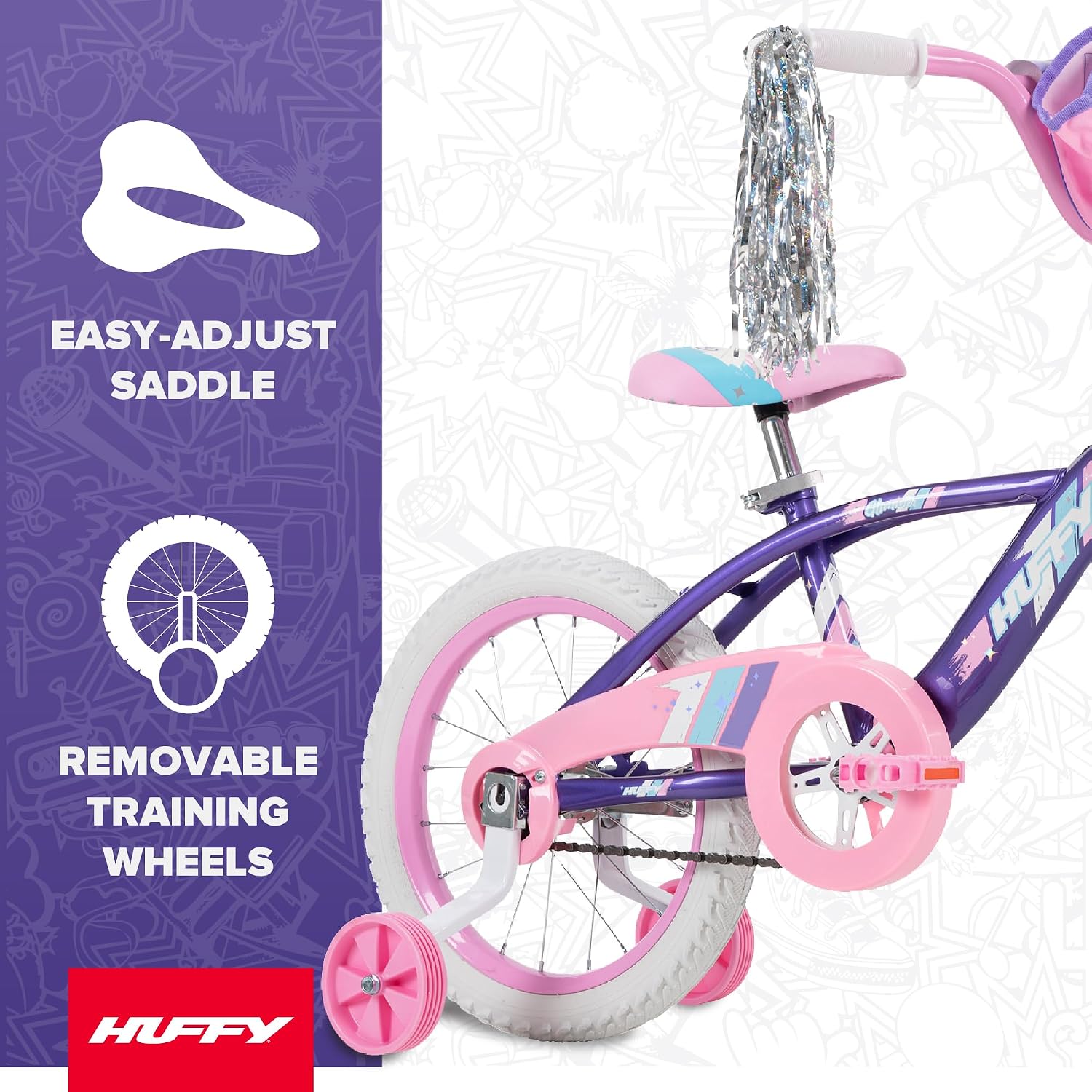 Huffy Kids 12/16 Inch Bikes, Multiple Color Options Available, Ideal for Ages 3+ Years Old, EZ Build Assembly, Removable Training Wheels, Chain Guard for Safety, Fun and Playful Designs