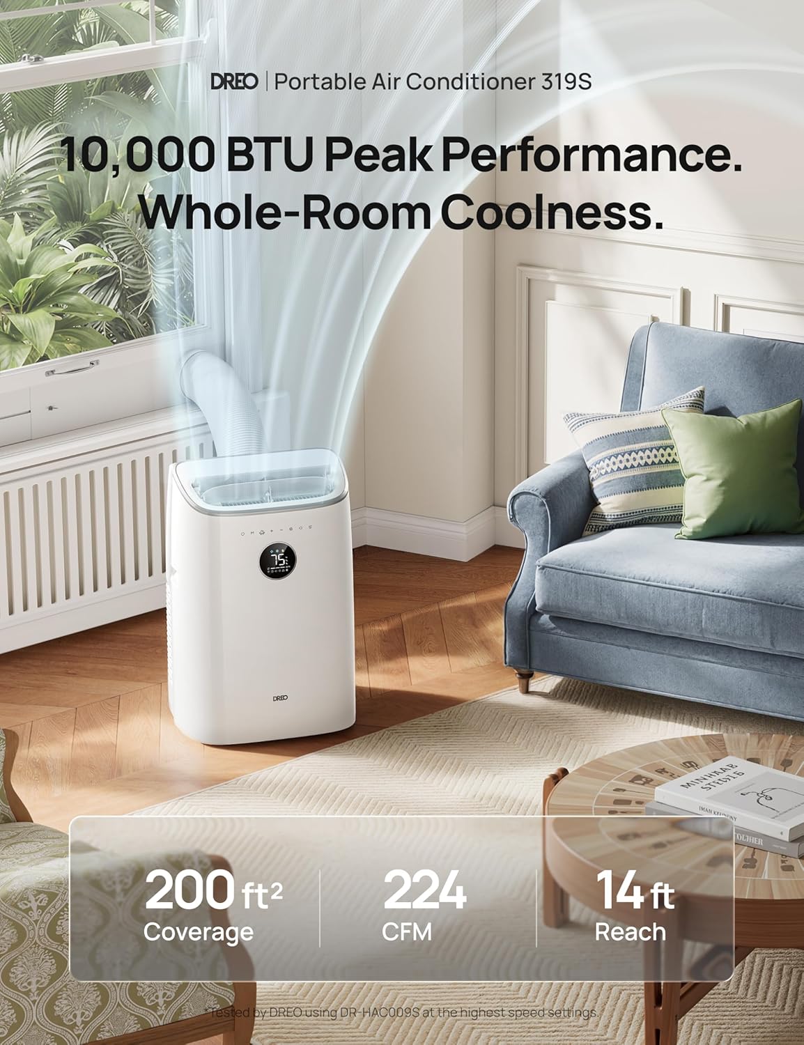 DREO Portable Air Conditioner 319S, 10000 BTU ASHRAE (6000 BTU DOE) Smart AC Unit for Bedroom with Drainage-free Cooling, Fan&Dehumidifier 3 in 1, APP/Voice/Remote, Quiet Standing AC for Room Indoors