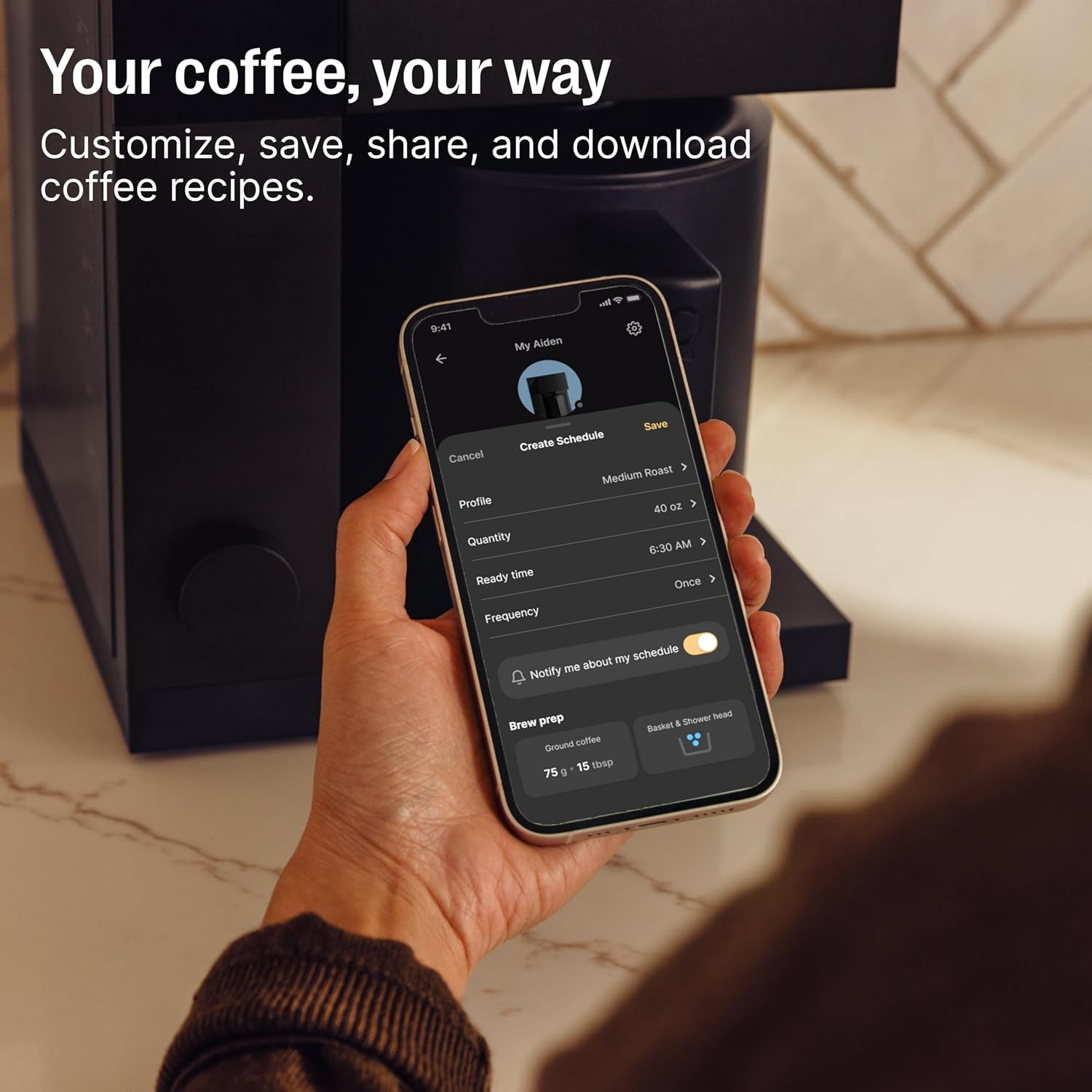 Fellow Aiden Precision Drip Coffee Maker, Thermal Carafe, Perfect Temperature Control, Bloom Cycle, Single Serve to 10 Cup Capacity, Malted Chocolate