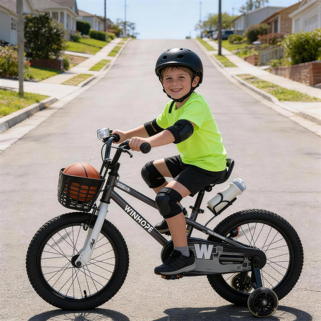 WinHope Kids Bike, 12 14 16 18 Inch Toddler Bicycle with Light Up Training Wheels and Dual Brakes, Children Bike for Beginner with Adjustable Seat and Headlebar for Boys Girls 2-9, Multiple Colors