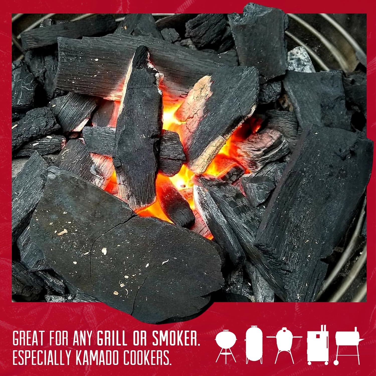 Rockwood Natural Lump Charcoal – Hardwood Lump Charcoal Blend of Oak, Hickory & Cherry for Clean Burn, High-Heat Grilling & Smoky Flavor Barbecue – Ideal for Kettle & Kamado Grills – 20lbs (3 Packs)