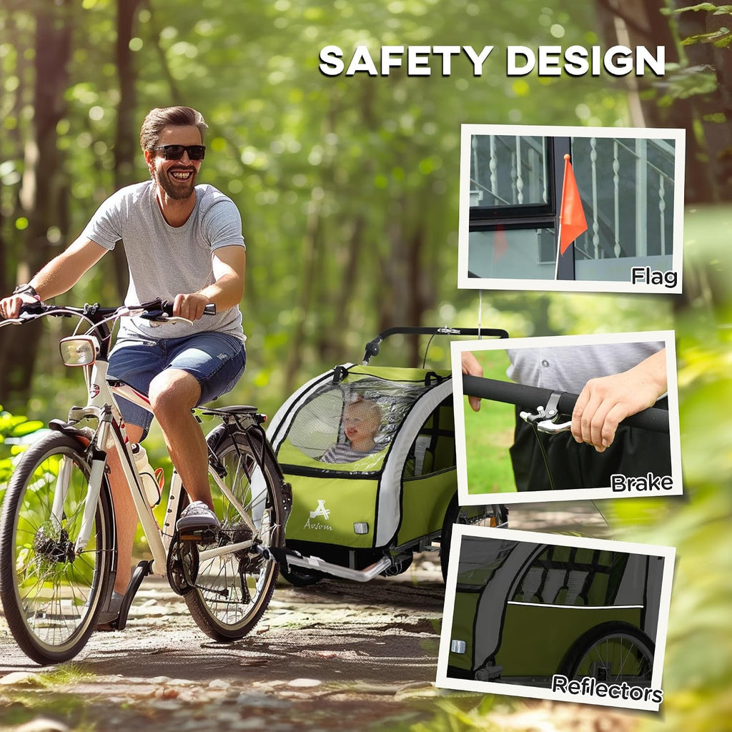 Aosom Elite 360 Swivel Bike Trailer for Kids Double Child Two-Wheel Bicycle Cargo Trailer with 2 Security Harnesses