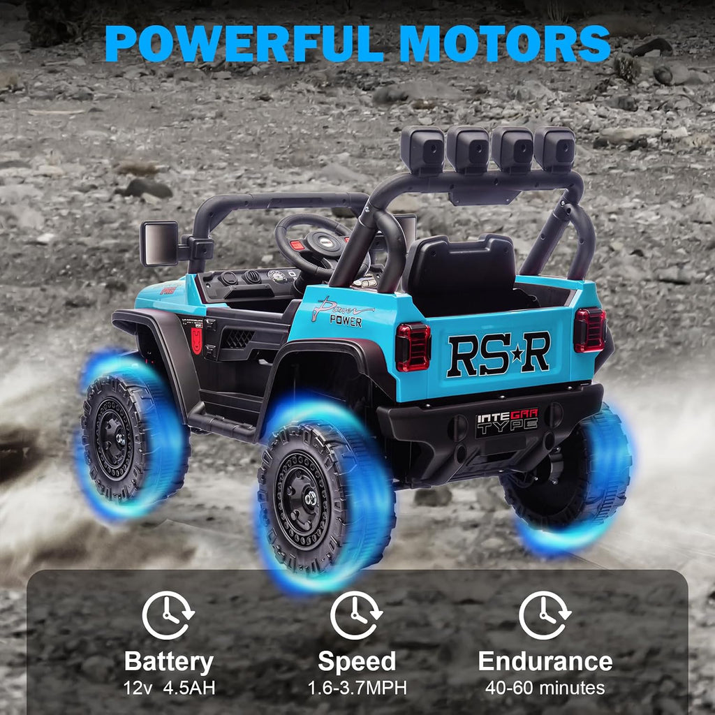 RunFast 12v Kids Ride on Car with Parent Remote Control,Electric Ride on Toys for Kids 3-5,3.7mph Max Speed,Battery Powered,Large Seat with Safety Belt,Aux Port,Gift for Boy&Girl(Blue, 12V)