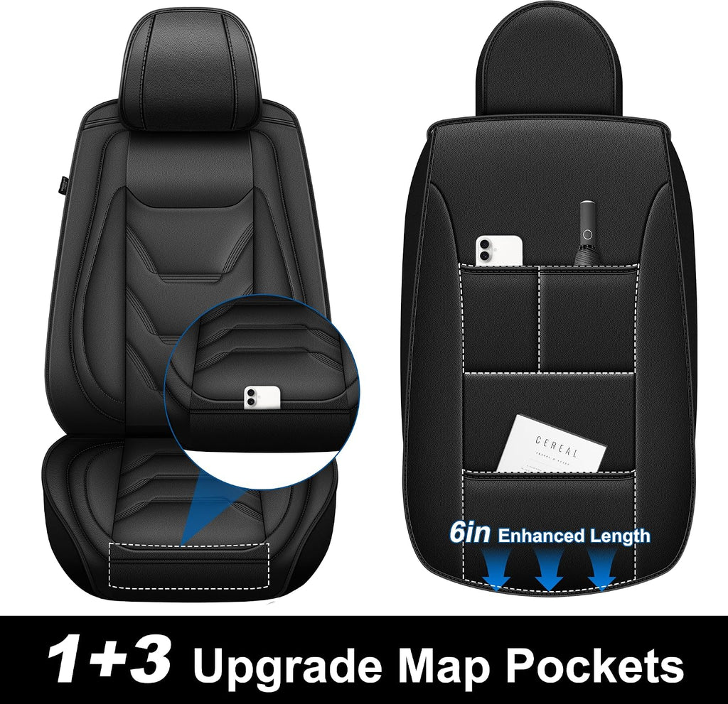 Seat Covers Fit for Truck Chevy Silverado GMC Sierra 1500/2500/3500HD Trail Boss Z71 2007-2025 2026 Double Extended Cab Waterproof Faux Leather Protectors(5 Seats,Black)