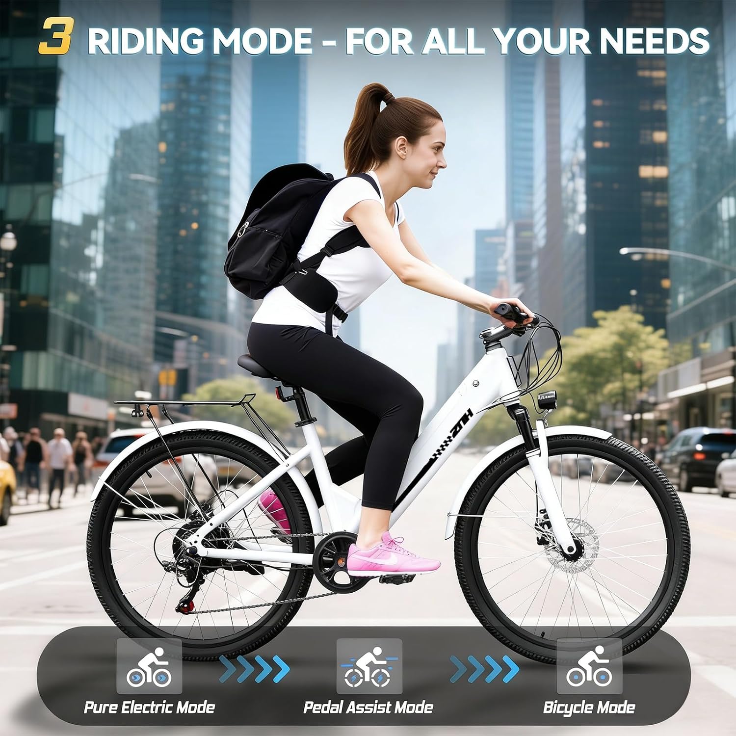 ZNH Electric Bike for Adults, 1000W Peak Motor 28MPH Mountain Ebike, 48V 13Ah Removable Battery Up to 65 Miles, 26' Electric Bicycle with 21-Speed Gear & Front Suspension, UL 2849 Certified