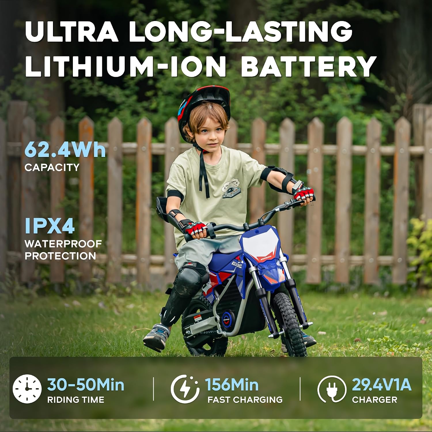 AIII Electric Dirt Bike for Kids 3-7, High Performance Racing Grade Motorcycle, Up to 8MPH, 2 Speed Settings, 12-Inch Off-Road Tires, Rear Disc Brakes & Advanced Shock Absorption, Blue