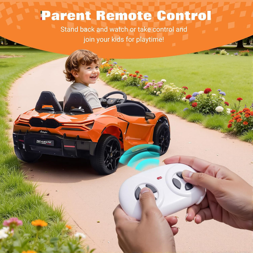 Oryxearth 2-Seater Ride on Car 24V Electric Lamborghini for Kids, 2WD with PU Leather Seats w/Adjustable Safety Belt, 2 Speeds Mode, Bluetooth, Remote Control, Gifts for Children